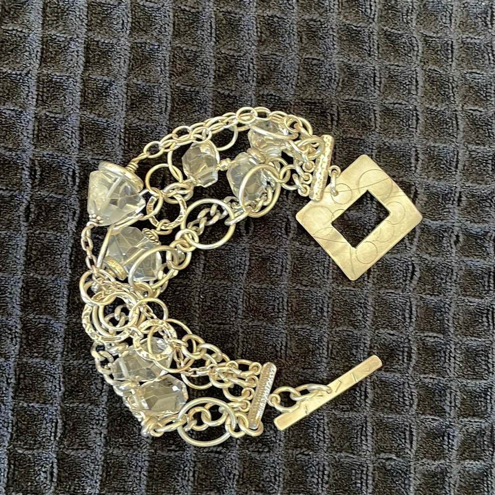 Artisan Silver and Crystal Bracelet, 7 3/4”